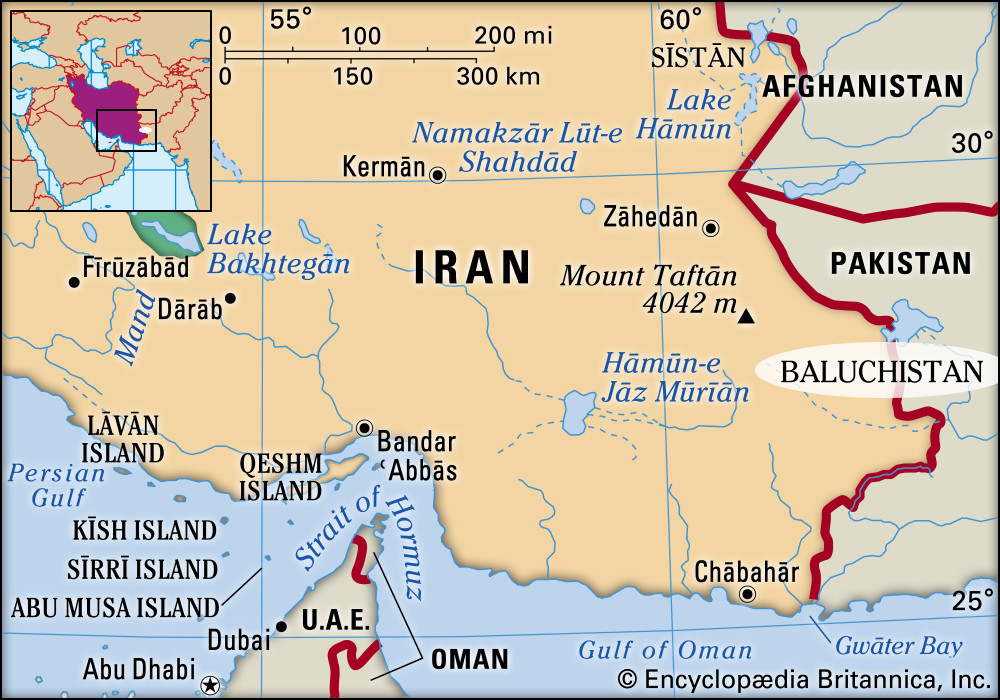 Map of Iran, bottom right area